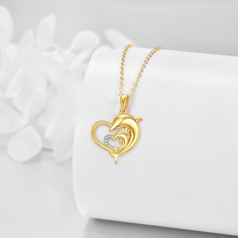KECHO 14k Gold Dolphin Necklace Yellow Gold Love Heart Dolphin Pendant Necklace Fine Gold Necklace Jewelry Mothers Day Gifts for Mother Mom Women Daughter in Saudi Arabia