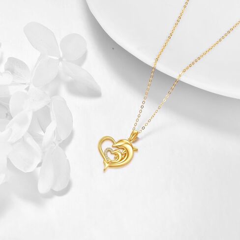 KECHO 14k Gold Dolphin Necklace Yellow Gold Love Heart Dolphin Pendant Necklace Fine Gold Necklace Jewelry Mothers Day Gifts for Mother Mom Women Daughter in Saudi Arabia