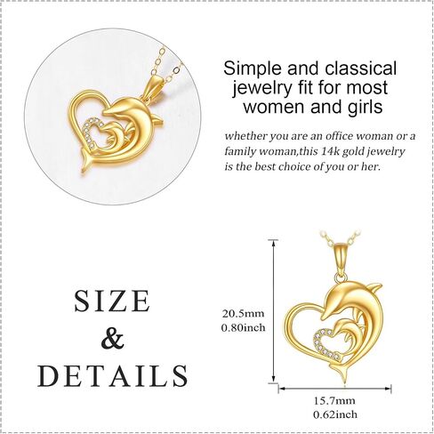 KECHO 14k Gold Dolphin Necklace Yellow Gold Love Heart Dolphin Pendant Necklace Fine Gold Necklace Jewelry Mothers Day Gifts for Mother Mom Women Daughter in Saudi Arabia