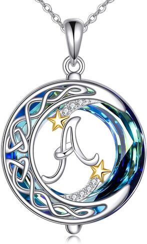 Letter A-Z Necklace for Women 925 Sterling Silver Blue Crystal Pendant Necklace Star Letter Jewelry Gifts in Kuwait