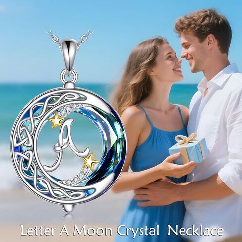 Letter A-Z Necklace for Women 925 Sterling Silver Blue Crystal Pendant Necklace Star Letter Jewelry Gifts in Kuwait
