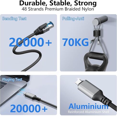 USB C إلى Ethernet Cable 50 ft ، شبكة Gigabit ، النوع المسطح C إلى RJ45 LAN ، متصل مباشرة ، Thunderbolt 3/4 متوافق ، مع MacBook Pro/Air ، iPhone 15 ، iPad Pro ، Galaxy ، الهاتف الذكي ، الكمبيوتر المحمول ، الكمبيوتر الشخصي in Kuwait