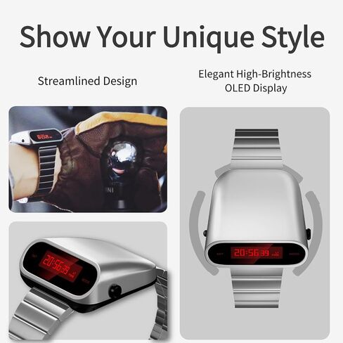 Unique Metal Watch, OLED Display Men Digital Watches, Lift-to-Wake Screen, Stainless Steel Strap in Saudi Arabia