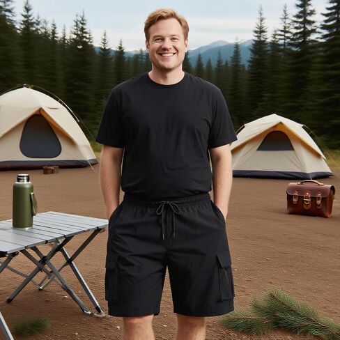 Men Big and Tall Cargo Shorts with Adjustable Drawstring Quickly Dry Polyamide Pants in Kuwait