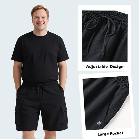 Men Big and Tall Cargo Shorts with Adjustable Drawstring Quickly Dry Polyamide Pants in Kuwait