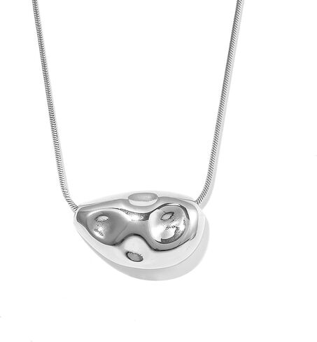 Jean Beau Chunky Irregular Textured Pendant Long Necklace for Women, Statement Trendy Stainless Steel Chain Necklaces Prom Fashion Jewelry Gift in Saudi Arabia