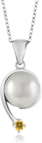 Gem Stone King 925 Sterling Silver Round 2.5MM Gemstone Birthstone and Cultured Freshwater Pearl Shooting Star Pendant Necklace For Women with 18 Inch Chain in Saudi Arabia