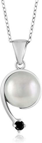Gem Stone King 925 Sterling Silver Round 2.5MM Gemstone Birthstone and Cultured Freshwater Pearl Shooting Star Pendant Necklace For Women with 18 Inch Chain in Saudi Arabia