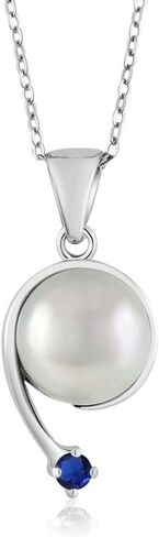Gem Stone King 925 Sterling Silver Round 2.5MM Gemstone Birthstone and Cultured Freshwater Pearl Shooting Star Pendant Necklace For Women with 18 Inch Chain in Saudi Arabia