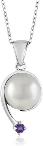 Gem Stone King 925 Sterling Silver Round 2.5MM Gemstone Birthstone and Cultured Freshwater Pearl Shooting Star Pendant Necklace For Women with 18 Inch Chain in Saudi Arabia