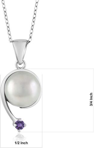 Gem Stone King 925 Sterling Silver Round 2.5MM Gemstone Birthstone and Cultured Freshwater Pearl Shooting Star Pendant Necklace For Women with 18 Inch Chain in Saudi Arabia