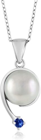 Gem Stone King 925 Sterling Silver Round 2.5MM Gemstone Birthstone and Cultured Freshwater Pearl Shooting Star Pendant Necklace For Women with 18 Inch Chain in Saudi Arabia