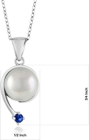 Gem Stone King 925 Sterling Silver Round 2.5MM Gemstone Birthstone and Cultured Freshwater Pearl Shooting Star Pendant Necklace For Women with 18 Inch Chain in Saudi Arabia