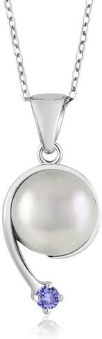 Gem Stone King 925 Sterling Silver Round 2.5MM Gemstone Birthstone and Cultured Freshwater Pearl Shooting Star Pendant Necklace For Women with 18 Inch Chain in Saudi Arabia