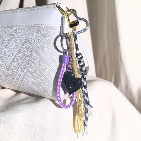 Cute Y2k Heart Woven Rope Matching Keychain Tassel Hanging Multi-Functional Bag Charms Decoration Bag Pendan in Saudi Arabia