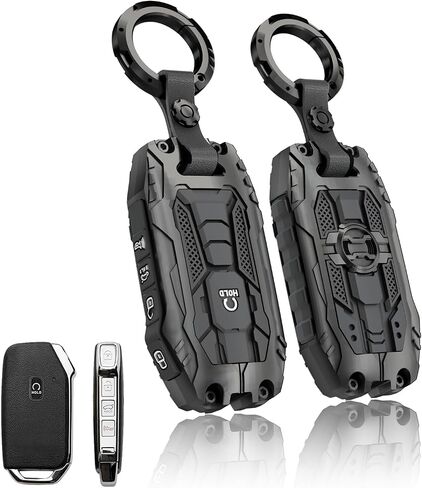 Heavy Key Fob Cover for kia, Key Fob Case Protector Accessories Fits for Kia Cerato Ceed Forte NIRO Sorento Seltos Soul Telluride 5 Buttons Smart Key (Black) in Saudi Arabia