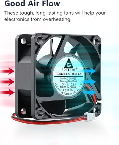 GDSTIME 120 مم × 25 مم 12 فولت مروحة 2 دبوس محمل كرة مزدوج ، 5 بوصة 12VOLT DC التبريد بدون فرش استبدال مروحة الحاسوب مروحة لصانع الجليد/مزود الطاقة ، 2 عبوة in Kuwait