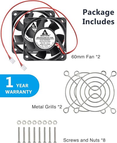 GDSTIME 120 مم × 25 مم 12 فولت مروحة 2 دبوس محمل كرة مزدوج ، 5 بوصة 12VOLT DC التبريد بدون فرش استبدال مروحة الحاسوب مروحة لصانع الجليد/مزود الطاقة ، 2 عبوة in Kuwait