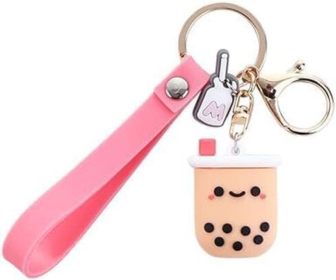 Silicone Pearl Milk Tea Keychain, Cute Bobo Keyring Simulation Drinks Headphone Case Keyring Car Key Chain Bag Pendant for Women Girls Accessories in Saudi Arabia
