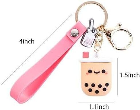 Silicone Pearl Milk Tea Keychain, Cute Bobo Keyring Simulation Drinks Headphone Case Keyring Car Key Chain Bag Pendant for Women Girls Accessories in Saudi Arabia