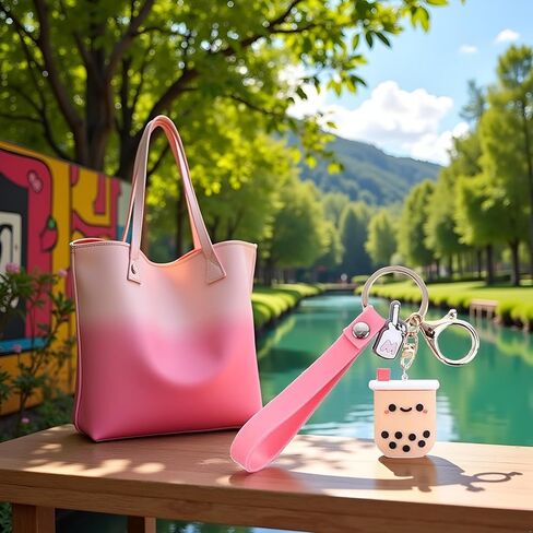 Silicone Pearl Milk Tea Keychain, Cute Bobo Keyring Simulation Drinks Headphone Case Keyring Car Key Chain Bag Pendant for Women Girls Accessories in Saudi Arabia