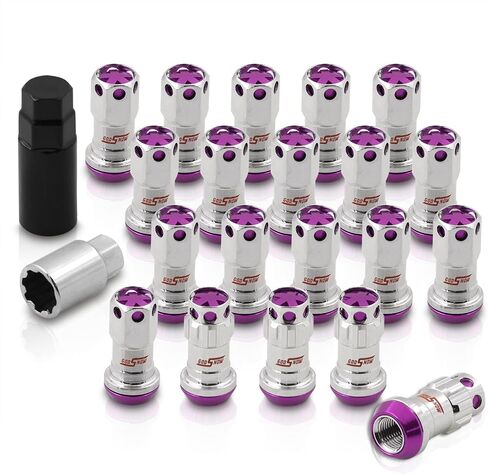 AJP Distributors 20 Piece Universal M12x1.25 Open or Closed End Steel Lug Nuts, 20pc M12 x 1.25MM Lug Nut Set + Locking Adapter Key Socket Wheels Rims JDM VIP Kit Black Body Purple Cap in Saudi Arabia