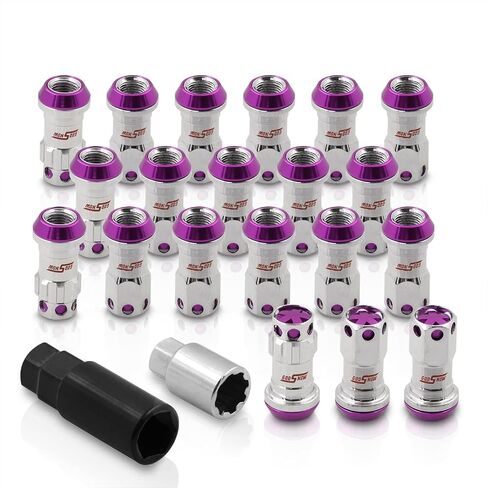 AJP Distributors 20 Piece Universal M12x1.25 Open or Closed End Steel Lug Nuts, 20pc M12 x 1.25MM Lug Nut Set + Locking Adapter Key Socket Wheels Rims JDM VIP Kit Black Body Purple Cap in Saudi Arabia