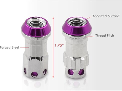 AJP Distributors 20 Piece Universal M12x1.25 Open or Closed End Steel Lug Nuts, 20pc M12 x 1.25MM Lug Nut Set + Locking Adapter Key Socket Wheels Rims JDM VIP Kit Black Body Purple Cap in Saudi Arabia