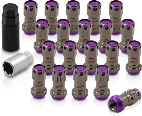 AJP Distributors 20 Piece Universal M12x1.25 Open or Closed End Steel Lug Nuts, 20pc M12 x 1.25MM Lug Nut Set + Locking Adapter Key Socket Wheels Rims JDM VIP Kit Black Body Purple Cap in Saudi Arabia