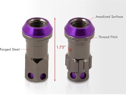 AJP Distributors 20 Piece Universal M12x1.25 Open or Closed End Steel Lug Nuts, 20pc M12 x 1.25MM Lug Nut Set + Locking Adapter Key Socket Wheels Rims JDM VIP Kit Black Body Purple Cap in Saudi Arabia