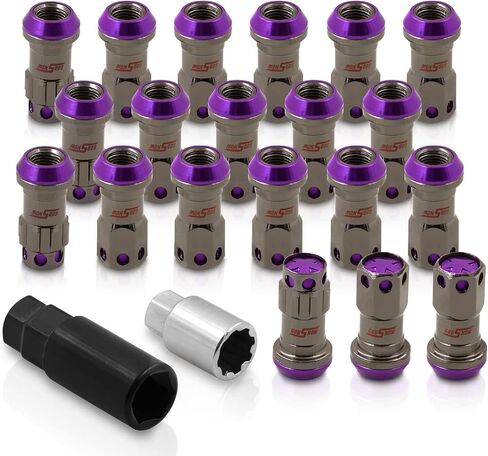 AJP Distributors 20 Piece Universal M12x1.25 Open or Closed End Steel Lug Nuts, 20pc M12 x 1.25MM Lug Nut Set + Locking Adapter Key Socket Wheels Rims JDM VIP Kit Black Body Purple Cap in Saudi Arabia