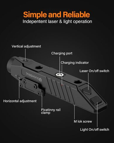 TOUGHSOUL Mlok Picatinny 2 in 1 Tactical Flashlight with Purple Laser Sight Combo, Body Material Polymer 1450 Lumen Light with Rechargeable Battery in Kuwait