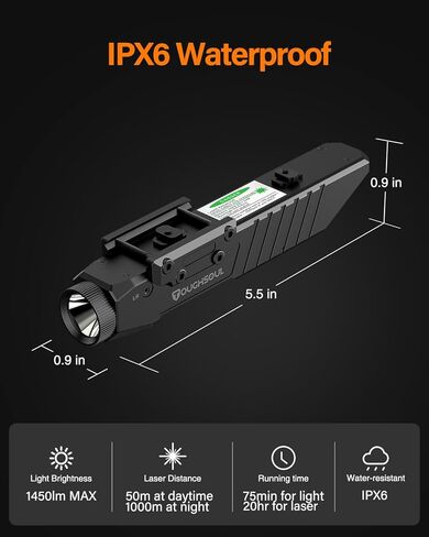 TOUGHSOUL Mlok Picatinny 2 in 1 Tactical Flashlight with Purple Laser Sight Combo, Body Material Polymer 1450 Lumen Light with Rechargeable Battery in Kuwait