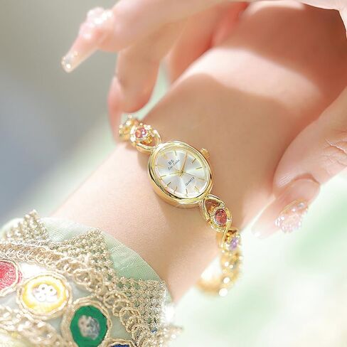 Mastop Luxury Vintage Gemstone Gemstone Watch Watch Watch Fashion سيدات صغيرة للنساء معصم الكوارتز ساعة مقاومة للماء مشاركة أزياء مع أداة فرقة من الفولاذ المقاوم للصدأ in Saudi Arabia