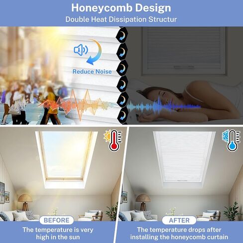 UrMoon Skylight Shades & Blind for Ceiling Window Skylight Cover Cordless Cellular Shades Honeycomb Blinds for Roof Inclined Plane Room Windows, Blackout White- Custom Size in Kuwait