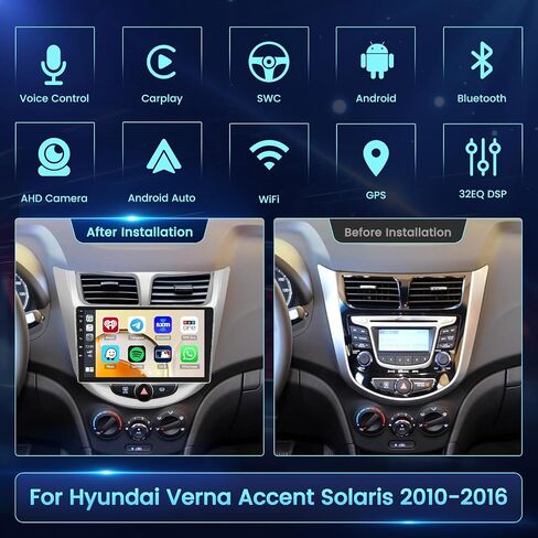 【بالنسبة إلى Hyundai Accent Verna Solaris 2010-2016】 Fuluku Android Stereo مع Carplay Android Auto ، 9 "شاشة تعمل باللمس GPS التنقل WiFi Bluetooth SWC Mirror Link in Saudi Arabia