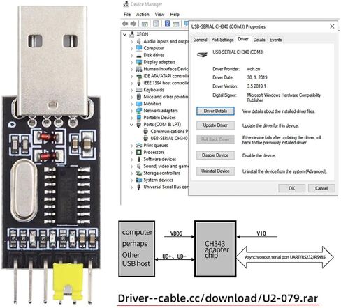 Xiwai USB2.0 USB-C Type-C Male to TTL Converter UART STC MODULE المبرمج التسلسلي CH340G CH340 3.3V 5V محول استبدال PL-2303 متوافق مع Windows 7،8 in Kuwait