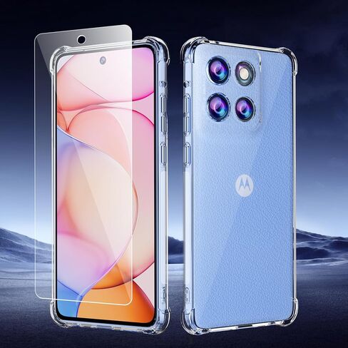 حالة Motorola Moto G Stylus 5G 2025 مع واقي شاشة زجاجي مقسى ، تغطية الهاتف المرنة الناعم TPU Slim Fit Frackproof for Women Men Girls Boys (Clear) in Kuwait