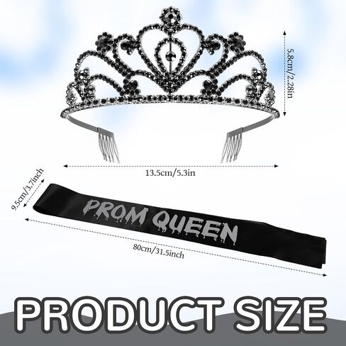 Lyrow 2 Pcs Halloween Prom Queen Crowns and Sashes Zombie Skeleton Cosplay Set for Day of the Dead Headwear(Black) in Saudi Arabia