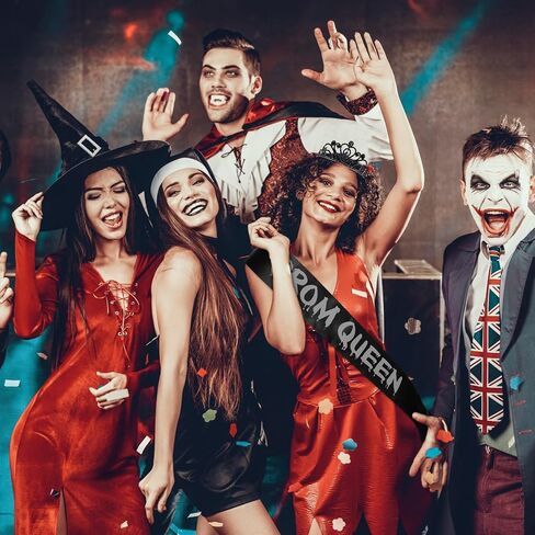Lyrow 2 Pcs Halloween Prom Queen Crowns and Sashes Zombie Skeleton Cosplay Set for Day of the Dead Headwear(Black) in Saudi Arabia