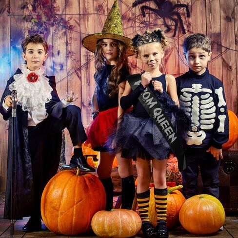 Lyrow 2 Pcs Halloween Prom Queen Crowns and Sashes Zombie Skeleton Cosplay Set for Day of the Dead Headwear(Black) in Saudi Arabia