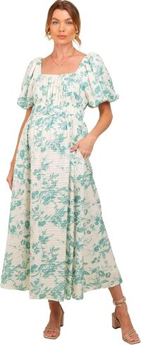 PinkBlush Floral Puff Sleeve Maternity Midi Dress in Saudi Arabia