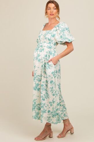 PinkBlush Floral Puff Sleeve Maternity Midi Dress in Saudi Arabia