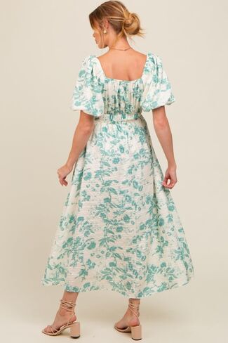 PinkBlush Floral Puff Sleeve Maternity Midi Dress in Saudi Arabia