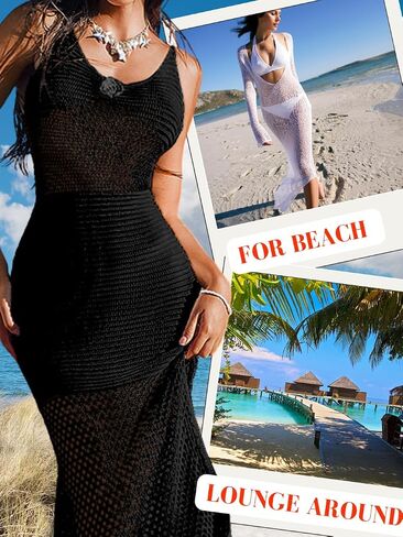 Kaei&Shi Sexy Crochet Dresses,Double Slit Swimsuit Cover Up Dress,Knit Beach Coverups for Women in Saudi Arabia
