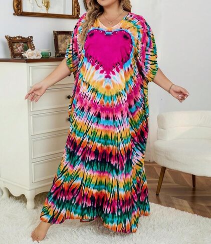 فساتين Beadchica Kaftan للنساء بالإضافة إلى فستان شاطئ الصيف الحجم مع تغطية الطباعة والسباحة in Kuwait