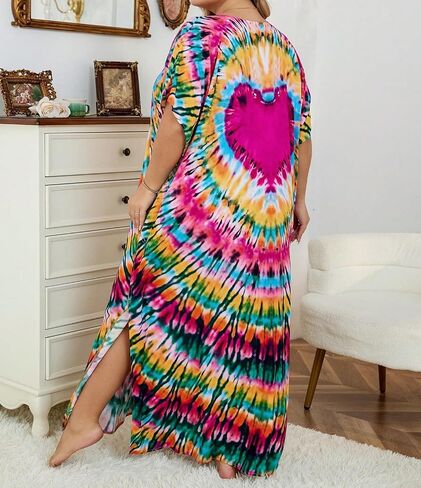فساتين Beadchica Kaftan للنساء بالإضافة إلى فستان شاطئ الصيف الحجم مع تغطية الطباعة والسباحة in Kuwait