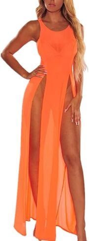 Women's Sexy Sheer Mesh Long Cover up Dress Sleeveless Lace Beachwear Swimwear Bathing Suit in Kuwait