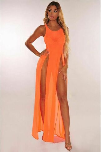 Women's Sexy Sheer Mesh Long Cover up Dress Sleeveless Lace Beachwear Swimwear Bathing Suit in Kuwait