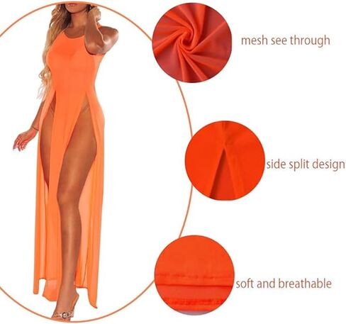 Women's Sexy Sheer Mesh Long Cover up Dress Sleeveless Lace Beachwear Swimwear Bathing Suit in Kuwait